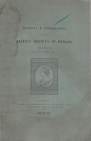 Seller image for Journal & Proceedings of the Asiatic Society of Bengal. New Series. Vol. XV. 1919, N 1 for sale by PRISCA