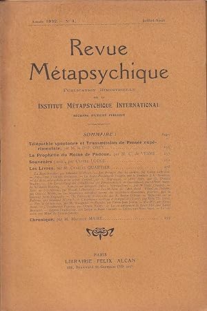 Seller image for Revue Mtapsychique n4, Juillet-Aot 1932 for sale by PRISCA