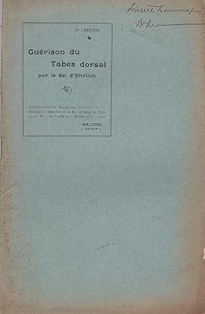 Seller image for Gurison du Tabes dorsal par le Sel d'Ehrlieh - envoi autographe de l'auteur COPY SIGNED BY THE AUTHOR for sale by PRISCA