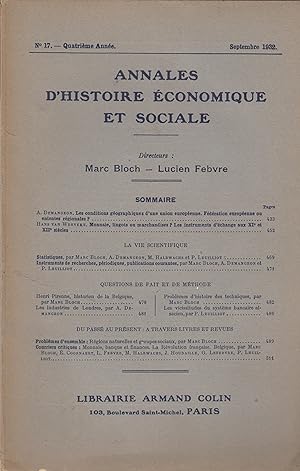 Seller image for Annales d'Histoire conomique et Sociale - N 17 - Quatrime anne - Septembre 1932. for sale by PRISCA