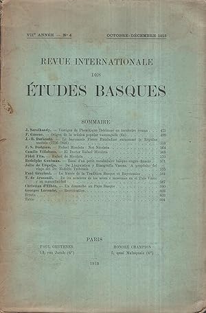 Imagen del vendedor de Revue Internationale des tudes Basques. - VII Anne - N 4 - Octobre/Dcembre 1913. a la venta por PRISCA