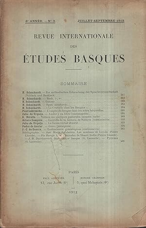 Imagen del vendedor de Revue Internationale des tudes Basques. - 6 Anne - N 3 - Juillet/Septembre 1912. a la venta por PRISCA