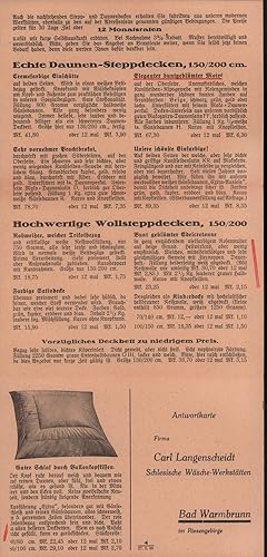 Firma Carl Langenscheidt, Schlesische Wäsche-Werkstätten. Antwortpostkarte.