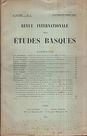 Bild des Verkufers fr Revue Internationale des tudes Basques. - 3 Anne - N 1 - Janvier/Fvrier 1909. zum Verkauf von PRISCA