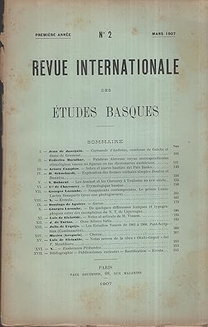 Imagen del vendedor de Revue Internationale des tudes Basques. - Premire Anne - N 2 - Mars 1907. a la venta por PRISCA