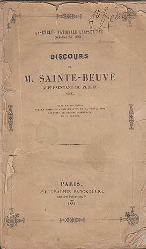 Seller image for Assemble nationale lgislative. Session de 1851. Discours de M. Hovyn de Tranchre, . dans la discussion sur la prise en considration de la proposition de M. Sainte-Beuve relative au rgime commercial de la France. Sance du 28 juin 1851. for sale by PRISCA