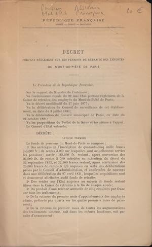 Imagen del vendedor de Dcret portant rglement sur les pensions de retraite des employs du Mont-de-Pit de Paris a la venta por PRISCA