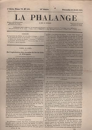 Image du vendeur pour La Phalange - 3 Srie - Tome VI - N 128 - 12 Anne - Dimanche 23 Avril 1843. mis en vente par PRISCA