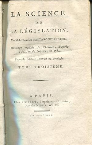 Seller image for La Science de la Lgislation, Livre Troisime. Des lois Criminelles for sale by PRISCA