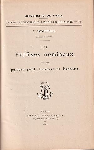 Imagen del vendedor de Les prfixes nominaux dans les parlers peul, haoussa et bantous a la venta por PRISCA