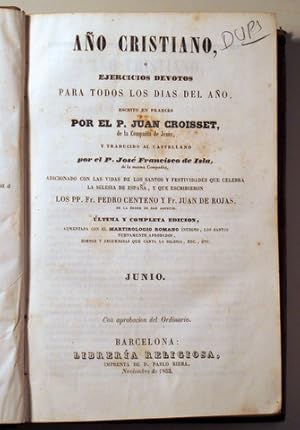 Imagen del vendedor de AO CRISTIANO o Ejercicios Devotos para todos los das del ao. Junio - Barcelona 1853 a la venta por Llibres del Mirall