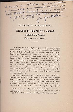 Seller image for Un consul et un vice-consul Stendhal et son agent  Ancone Frederic Quilliet (correspondante indite) for sale by PRISCA