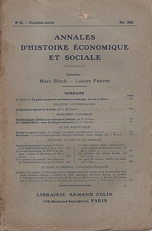 Immagine del venditore per Annales d'Histoire conomique et Sociale. - N 21 - 5 Anne - Mai 1933. venduto da PRISCA