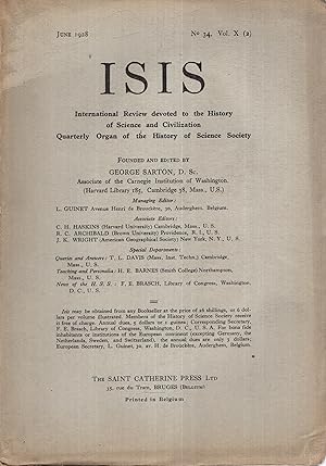 Image du vendeur pour Isis. - International Review devoted to the History of Science and Civilization. Quarterly Organ of the History of Science Society. - N 34 - Vol. X (2) mis en vente par PRISCA