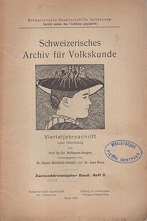 Seller image for Schweizerisches Archiv fr Volkskunde. (exemplaire de Pierre Saintyves avec le cachet gras de sa bibliothque) for sale by PRISCA