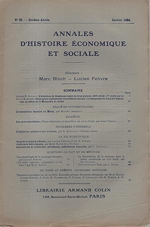 Bild des Verkufers fr Annales d'Histoire conomique et Sociale. - N 25 - 6 Anne - Janvier 1934. zum Verkauf von PRISCA