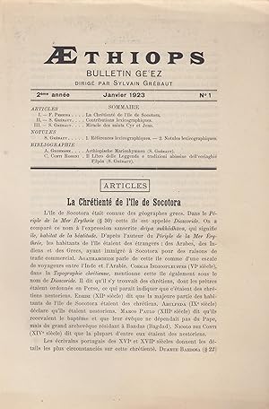 Bild des Verkufers fr Aethiops : bulletin ge'ez dirig par Sylvain Grbaut. janvier 1923 zum Verkauf von PRISCA