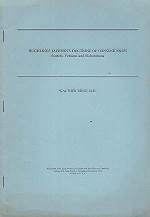 Image du vendeur pour HUGHLINGS JACKSON?S DOCTRINE OF CONSCIOUSNESS: Sources, Versions and Elaborations mis en vente par PRISCA