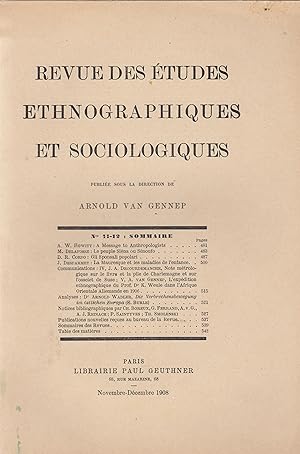 Imagen del vendedor de Revue des tudes ethnographiques et sociologiques publ. sous la dir. de Arnold van Gennep. 11-12 a la venta por PRISCA