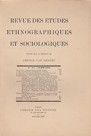 Imagen del vendedor de Revue des tudes ethnographiques et sociologiques publ. sous la dir. de Arnold van Gennep. 4-5 a la venta por PRISCA