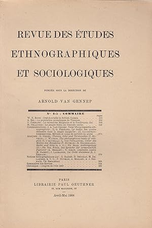 Image du vendeur pour Revue des tudes ethnographiques et sociologiques publ. sous la dir. de Arnold van Gennep. 4-5 mis en vente par PRISCA