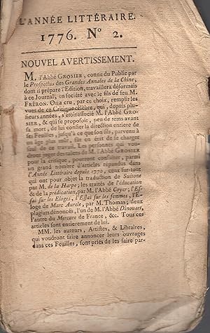 Image du vendeur pour L'anne littraire 1776 n 2 mis en vente par PRISCA