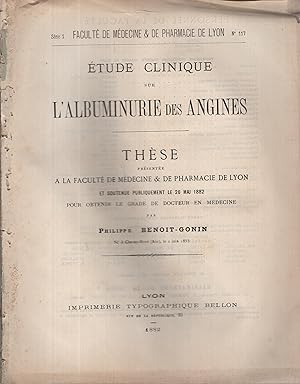 Bild des Verkufers fr Etude clinique sur l'albuminurie des angines zum Verkauf von PRISCA