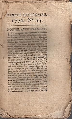 Image du vendeur pour L'anne littraire 1776 n 3 mis en vente par PRISCA