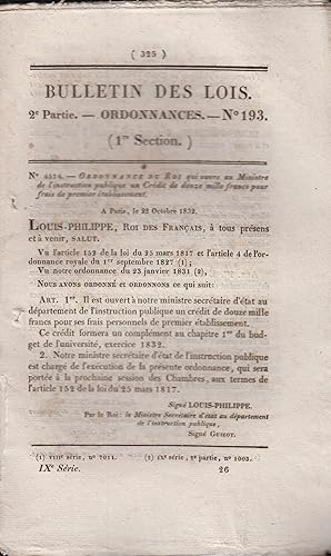 Imagen del vendedor de Bulletin des Lois 2 partie - Ordonnances - n 193 (1 section) a la venta por PRISCA