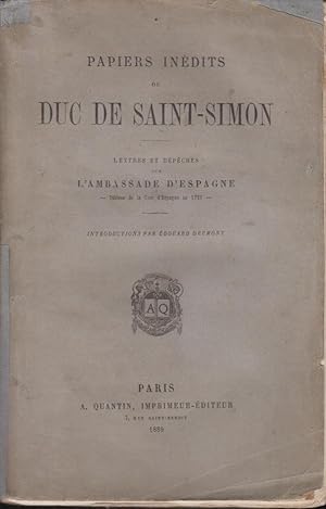 Bild des Verkufers fr Papiers indits du duc de Saint-Simon zum Verkauf von PRISCA