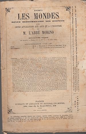 Seller image for Kosmos Les mondes; revue hebdomadaires des sciences et leurs applications aux arts et  l'industrie, 27 mai 1880 for sale by PRISCA