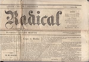 Seller image for Le Radical - Journal fond par Jules MOTTU et principalement rdig par Sigismond Lacroix vendredi 26 janvier 1872 for sale by PRISCA