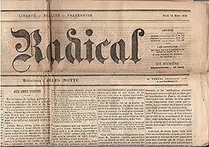 Seller image for Le Radical - Journal fond par Jules MOTTU et principalement rdig par Sigismond Lacroix jeudi 14 mars 1872 for sale by PRISCA