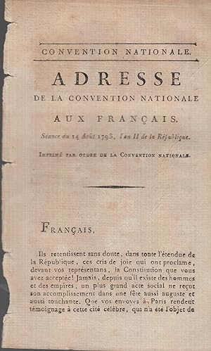 Seller image for Adresse de la Convention Nationale aux Franais, sance du 14 aot 1793, l'an 2e de la Rpublique. for sale by PRISCA