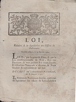 Seller image for Loi relative  la liquidation des offices de judicature : donne  Paris, le 19 janvier 1791. for sale by PRISCA