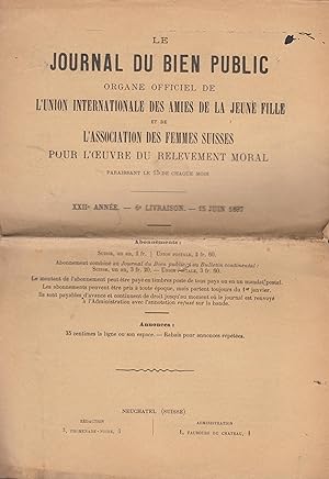 Image du vendeur pour Le Journal du Bien Public organe officiel de l'Union Internationale des amies de la jeune fille et de l'association des femmes suisses pour l'oeuvre du relvement moral 15 juin 1897 mis en vente par PRISCA