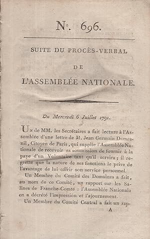 Seller image for Suite du Procs-Verbal de l'assemble Nationale n 696 mercredi 6 juillet 1791 for sale by PRISCA