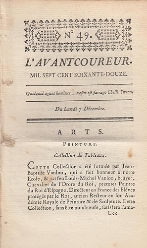 Image du vendeur pour L'Avantcoureur n 49 lundi 7 Dcembre 1772 mis en vente par PRISCA