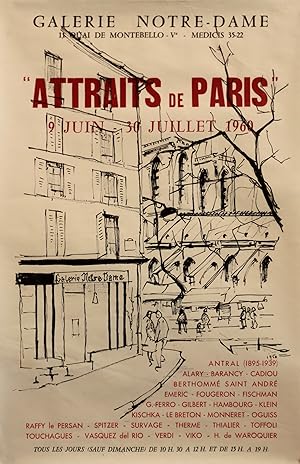 1960 French Exhibition Poster - "Attraits de Paris" at Galerie Notre-Dame