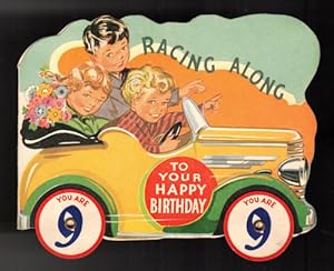 Children in Car Movable 9th Birthday Vintage Greetings Card