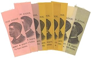 Ten political ribbons for Henry W. Scott, candidate in 1890 for Kansas judge, and later Oklahoma ...