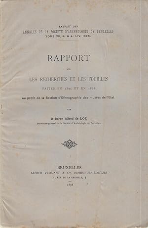 Imagen del vendedor de Rapport sur les recherches et les fouilles faites en 1895 et en 1896 au profit de la Section d'Ethnographie des muses de l'etat a la venta por PRISCA