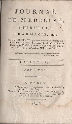 Imagen del vendedor de Journal de mdecine, chirurgie, pharmacie, etc. tome XVI juillet  dcembre 1808 a la venta por PRISCA