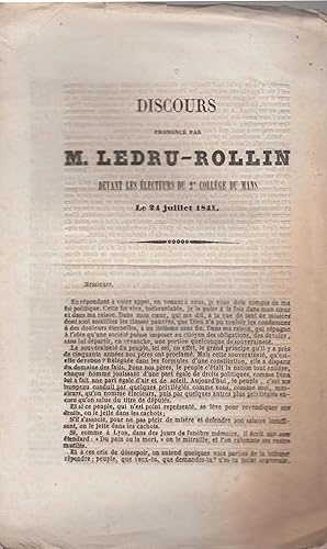 Imagen del vendedor de Discours prononc par M. Ledru-Rollin devant les lecteurs du 2e collge du Mans le 24 juillet 1841. a la venta por PRISCA