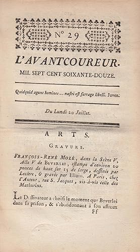 Image du vendeur pour L'Avantcoureur n 27 lundi 20 Juillet 1772 mis en vente par PRISCA