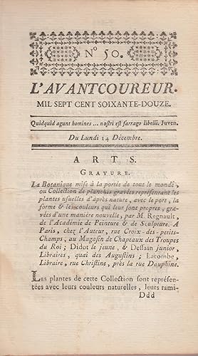 Image du vendeur pour L'Avantcoureur n 50 lundi 14 Dcembre 1772 mis en vente par PRISCA