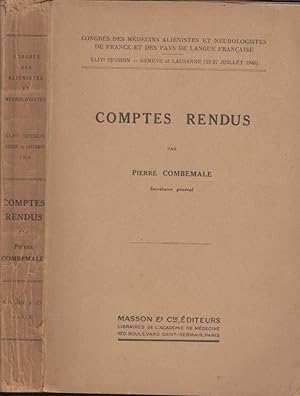 Seller image for Congrs des Mdecins Alinistes et Neurologistes de France et des Pays de Langue Franaise. - XLIV Session - Genve et Lausanne (22-27 Juillet 1946). - Comptes rendus. for sale by PRISCA