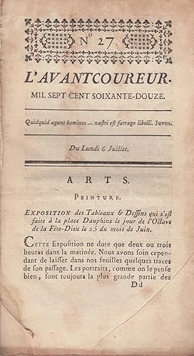 Image du vendeur pour L'Avantcoureur n 27 lundi 6 Juillet 1772 mis en vente par PRISCA