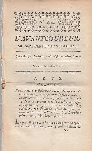 Image du vendeur pour L'Avantcoureur n 44 lundi 2 Novembre 1772 mis en vente par PRISCA