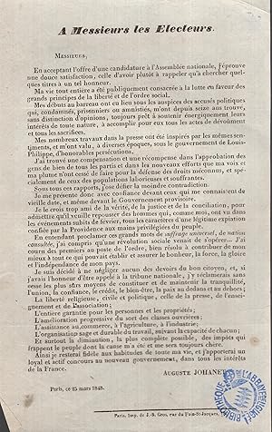 Imagen del vendedor de A MM. les lecteurs. (Sign : Auguste Johanet. [25 mars 1848.]). a la venta por PRISCA